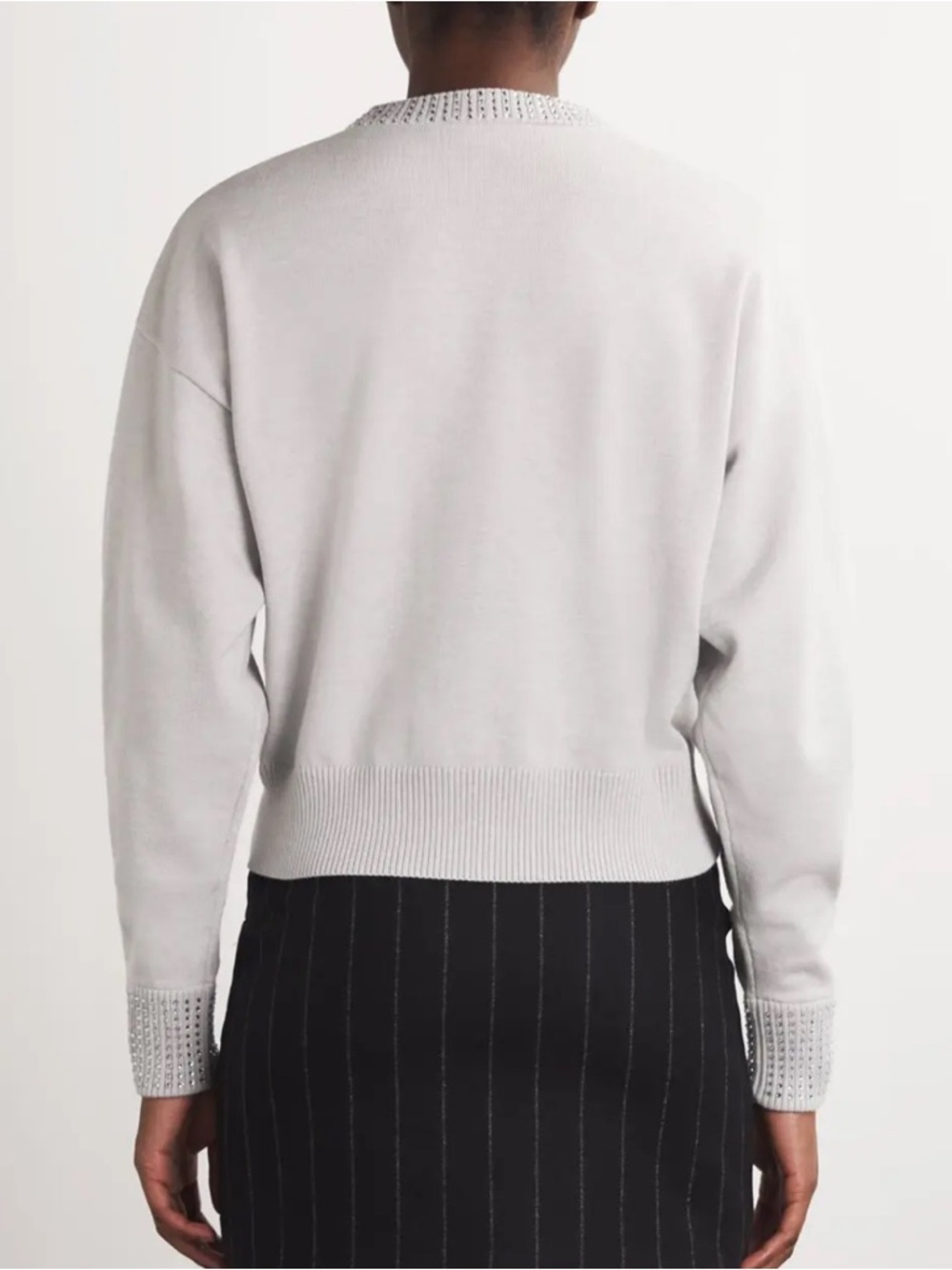 Good American Crystal Crewneck Pullover Sweater Light Gray Women's | Sz M - Picture 4 of 9